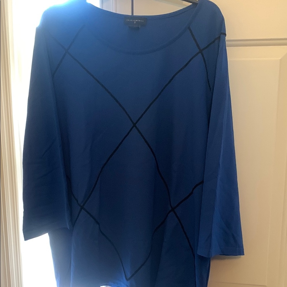 Investments women’s Blue Blouse with Black Lines 2X  3/4 length sleeves